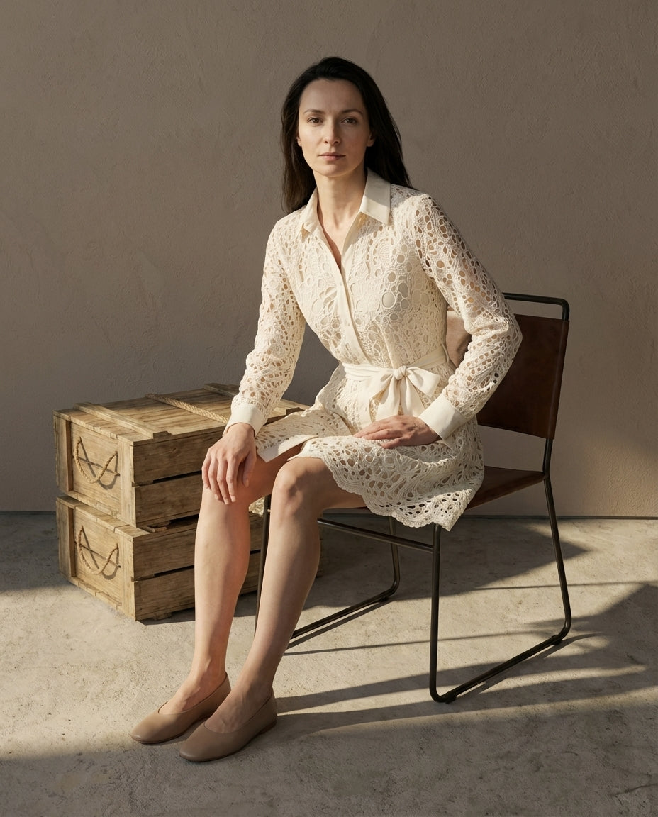 Sukienka Damska Koronkowa | Dopasowany Krój | Z Długimi Rękawami | Na Wesele i Letnie Przyjęcia