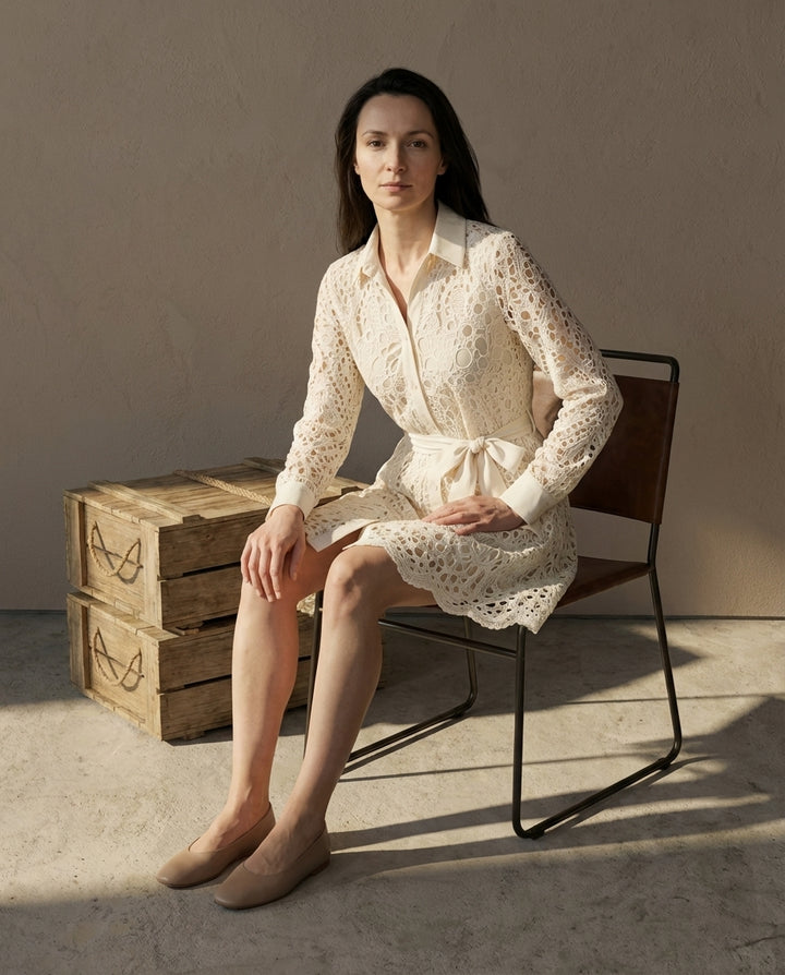 Sukienka Damska Koronkowa | Dopasowany Krój | Z Długimi Rękawami | Na Wesele i Letnie Przyjęcia