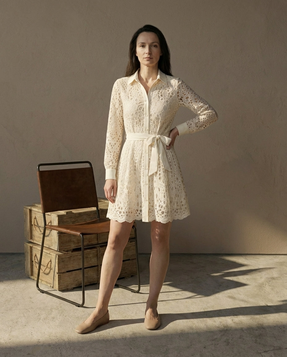 Sukienka Damska Koronkowa | Dopasowany Krój | Z Długimi Rękawami | Na Wesele i Letnie Przyjęcia