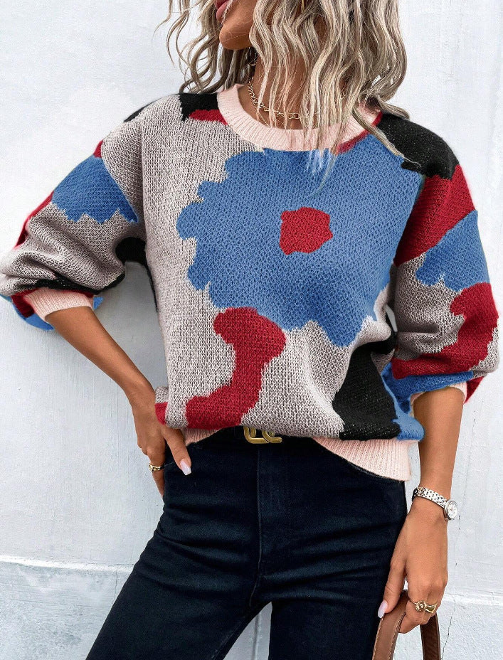 Sweter z Abstrakcyjnym Wzorem | Dzianinowy | Artystyczny i Wygodny