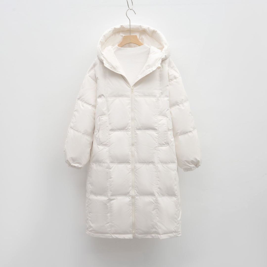 Długa Kurtka Pikowana z Kapturem | Minimalistyczny Krój | Lekka i Ocieplana | Idealna na Zimę