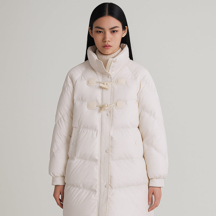 Długa Pikowana Kurtka z Troczkami | Minimalistyczna Forma | Ciepła i Wygodna