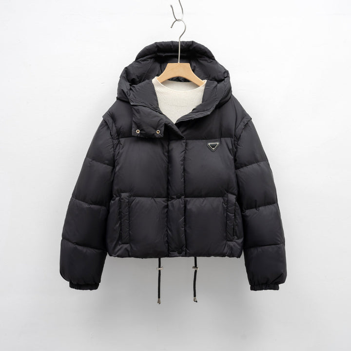 Krótsza Kurtka Pikowana z Kapturem | Wygodna i Lekka | Z Regulacją w Talii