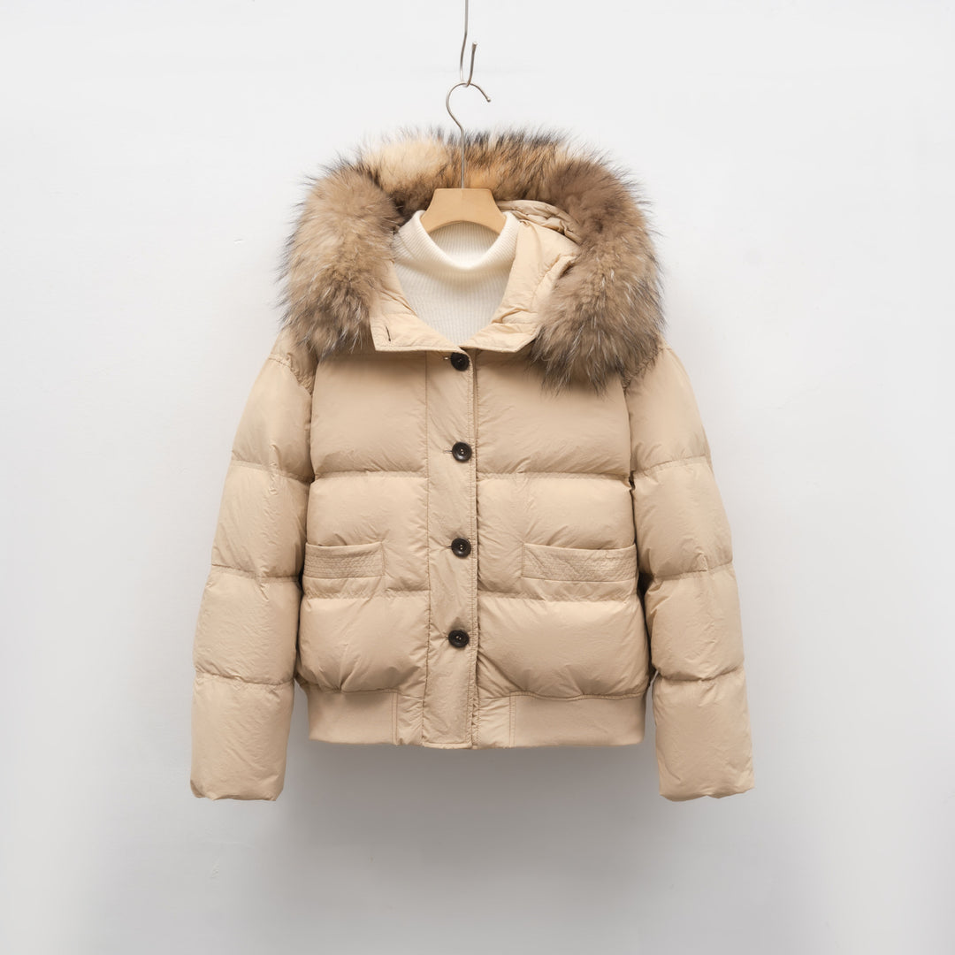 Krótka Kurtka Pikowana z Kapturem | Obszycie z Sztucznego Futra | Komfort i Styl | Na Zimę