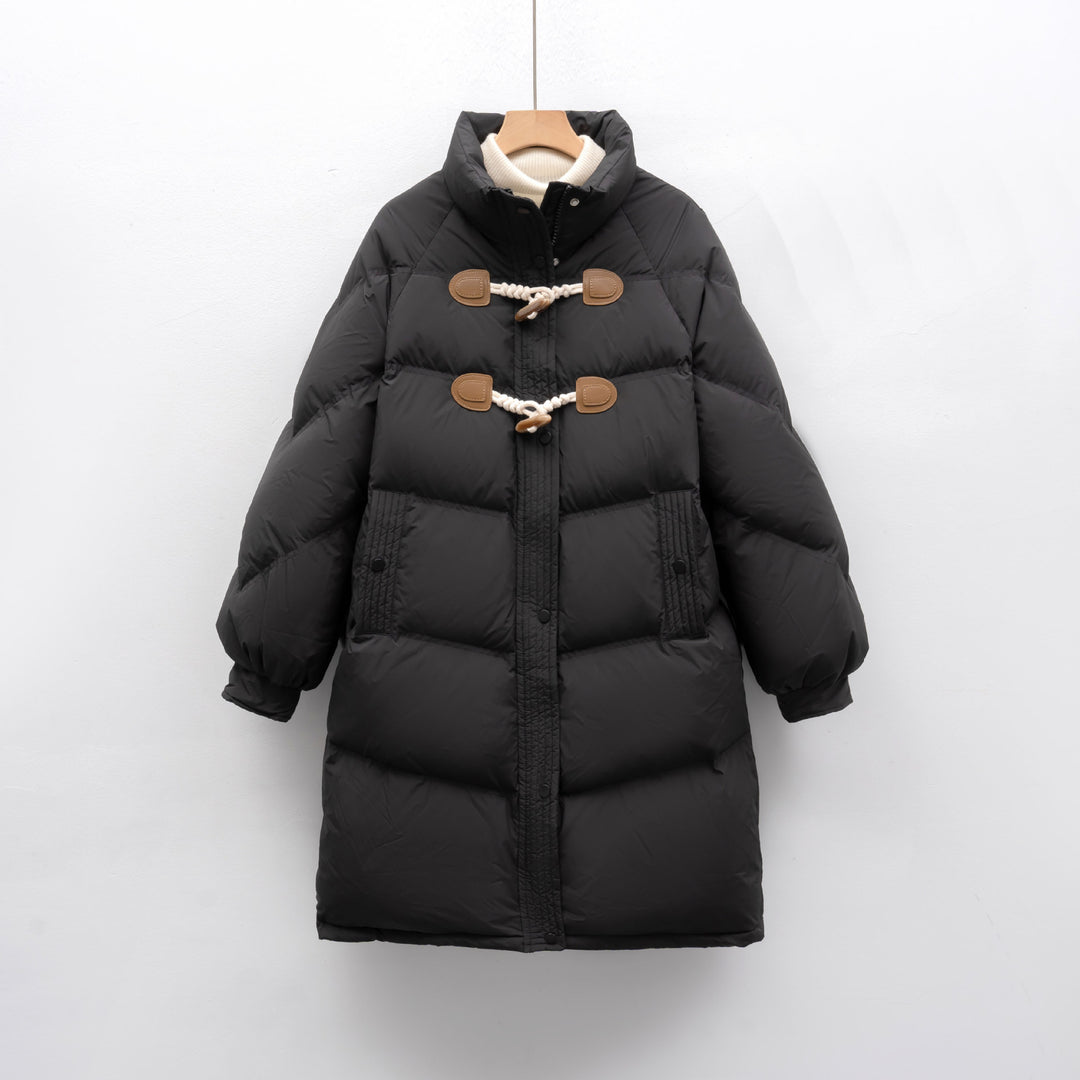 Długa Pikowana Kurtka z Troczkami | Minimalistyczna Forma | Ciepła i Wygodna