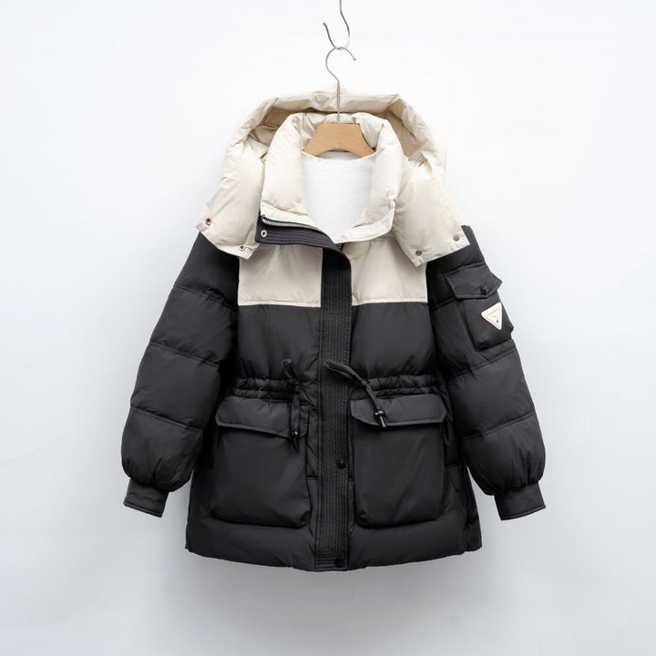 Pikowana Kurtka Dwukolorowa | Praktyczna i Ciepła | Z Kapturem i Kieszeniami