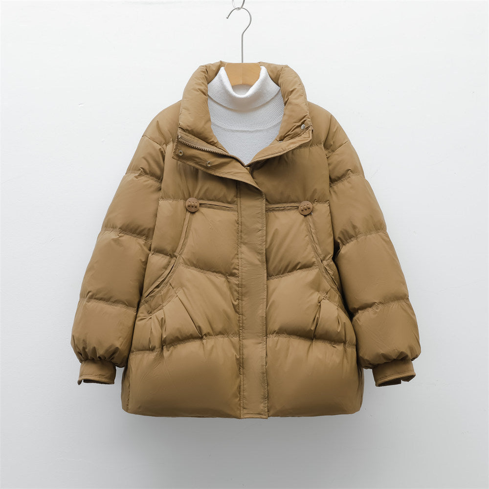 Pikowana Kurtka Oversize | Wypełniona i Komfortowa | Zapięcie na Guziki i Zamek | Na Sezon Jesienno-Zimowy