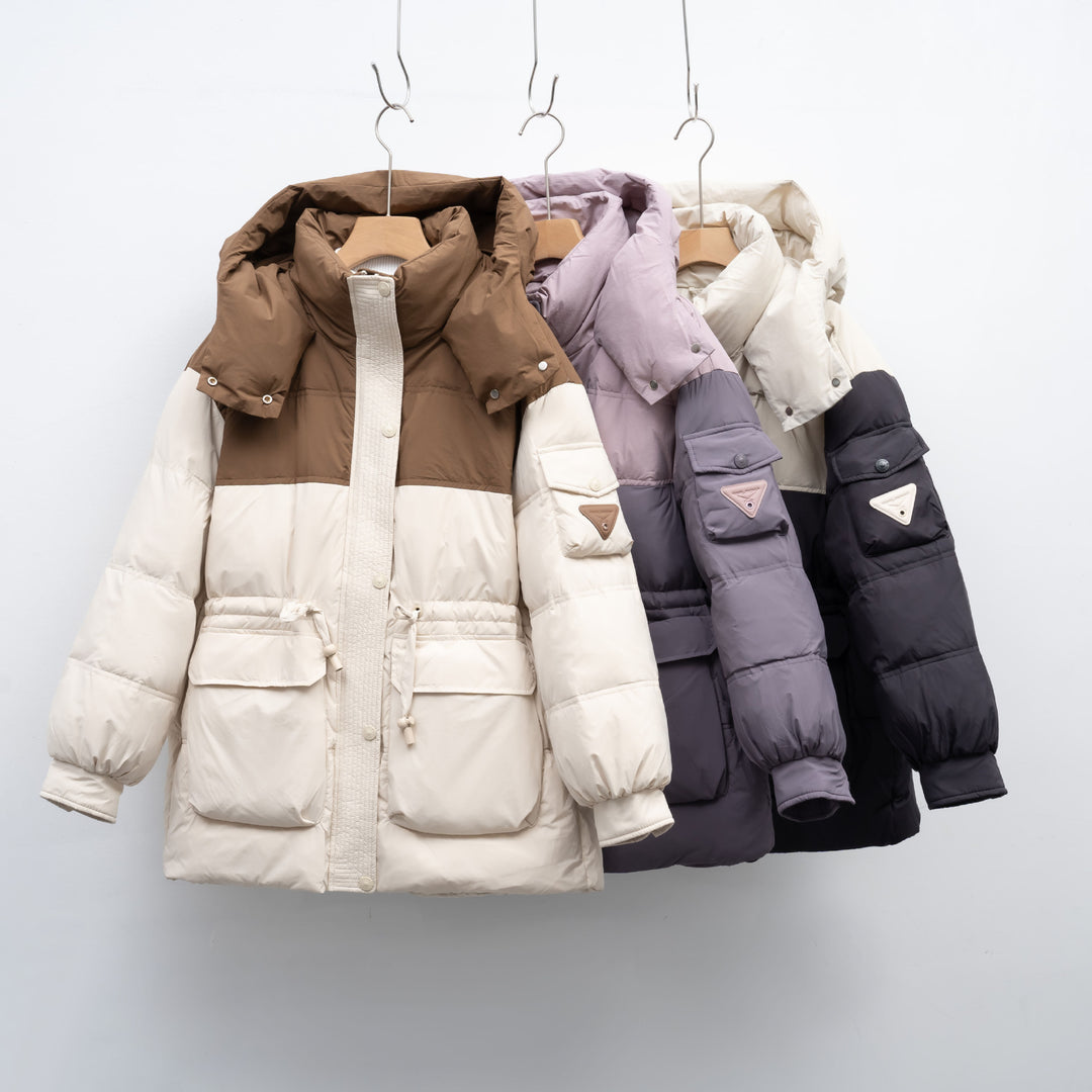 Pikowana Kurtka Dwukolorowa | Praktyczna i Ciepła | Z Kapturem i Kieszeniami