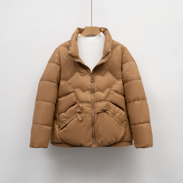 Kurtka Pikowana z Dekoracyjnym Przeszyciem | Krótki Krój | Z Ozdobnymi Kieszeniami