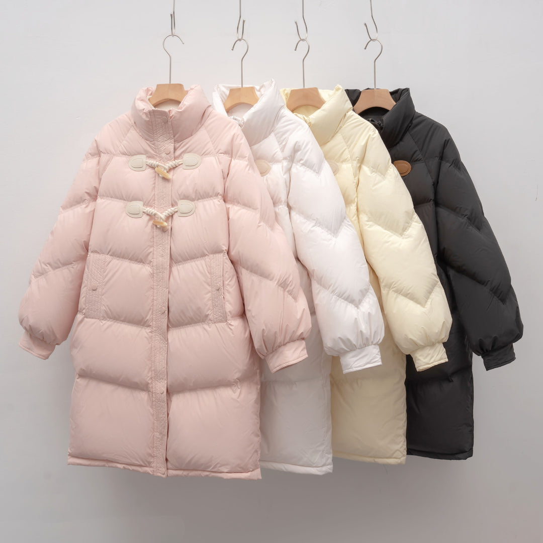 Długa Pikowana Kurtka z Troczkami | Minimalistyczna Forma | Ciepła i Wygodna