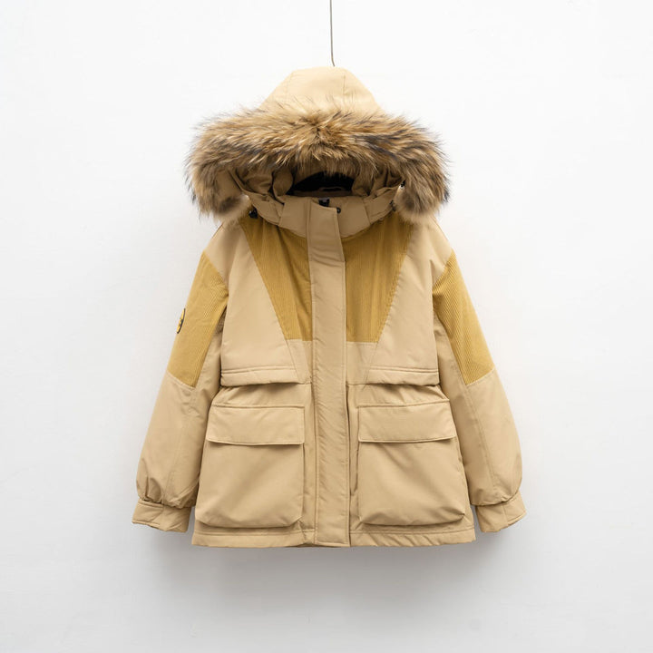 Parka z Futrzanym Kapturem | Kontrastowa Faktura | Funkcjonalna i Ciepła