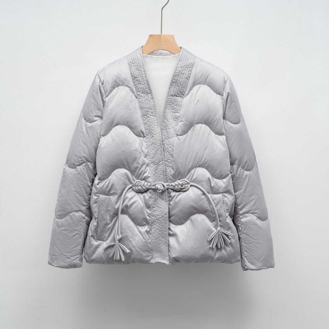 Pikowana Kurtka Kimono | Związanie w Talii | Lekka i Nowoczesna | Komfort na Co Dzień