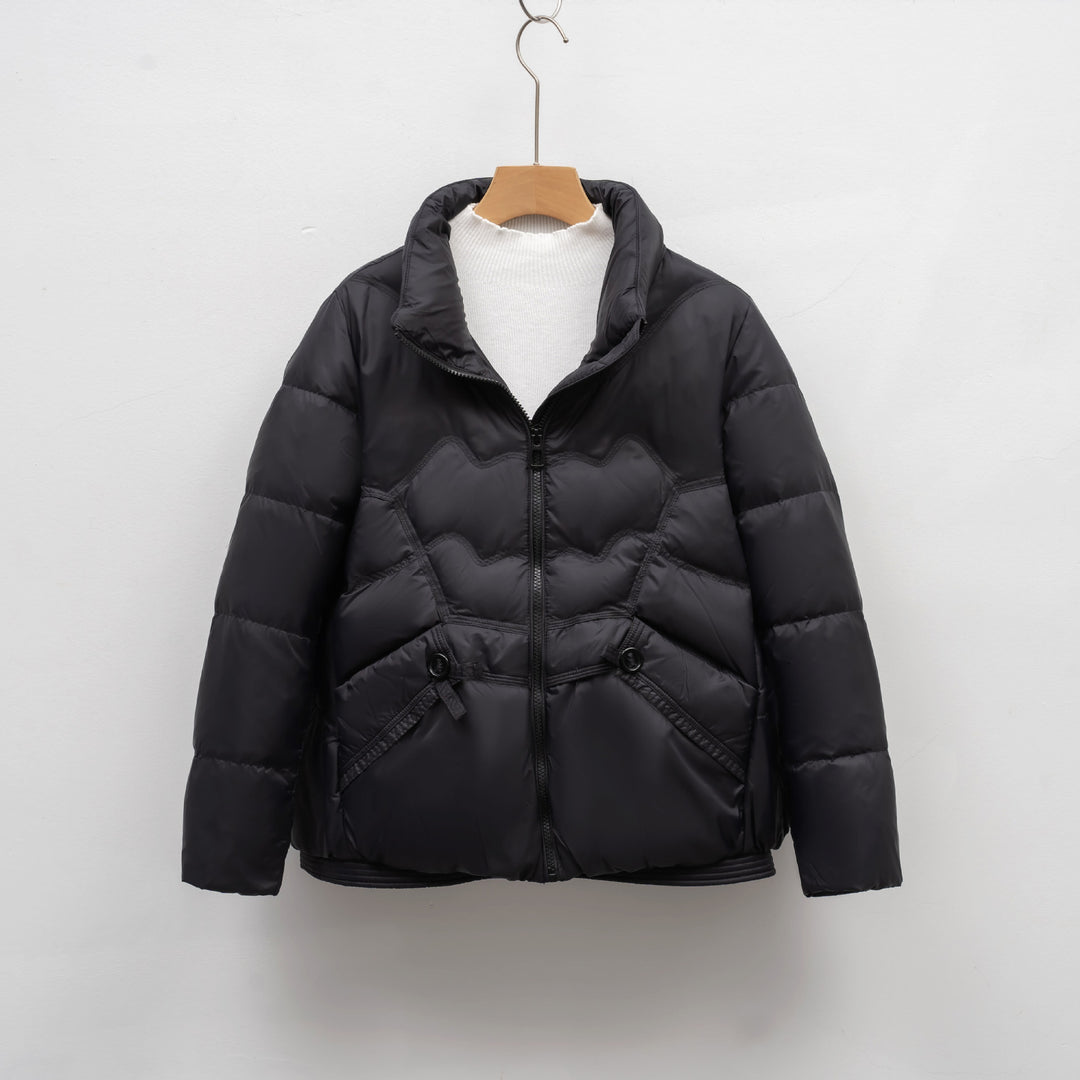 Kurtka Pikowana z Dekoracyjnym Przeszyciem | Krótki Krój | Z Ozdobnymi Kieszeniami