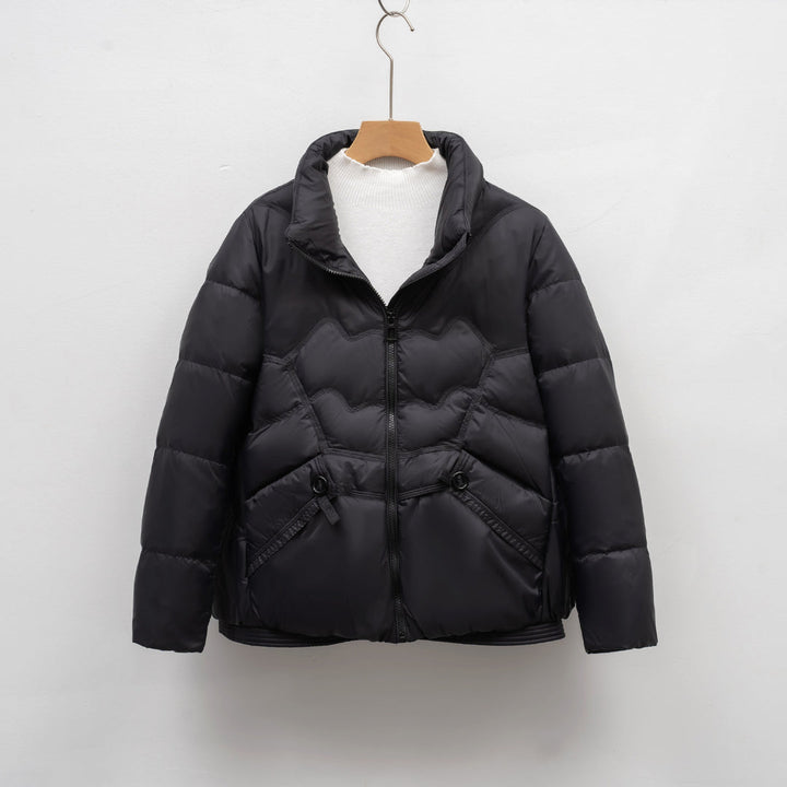 Kurtka Pikowana z Dekoracyjnym Przeszyciem | Krótki Krój | Z Ozdobnymi Kieszeniami