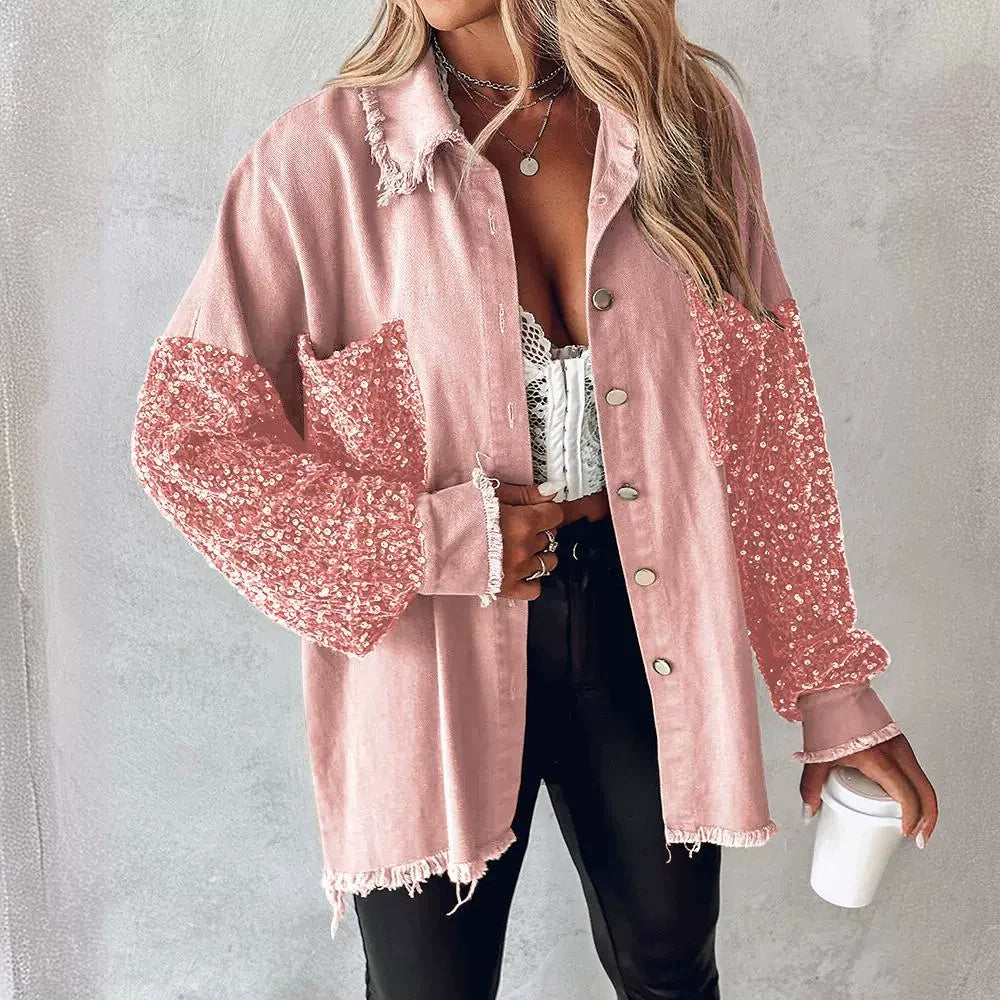 Koszula z Cekinowymi Rękawami | Oversize | Stylowy Akcent na Co Dzień