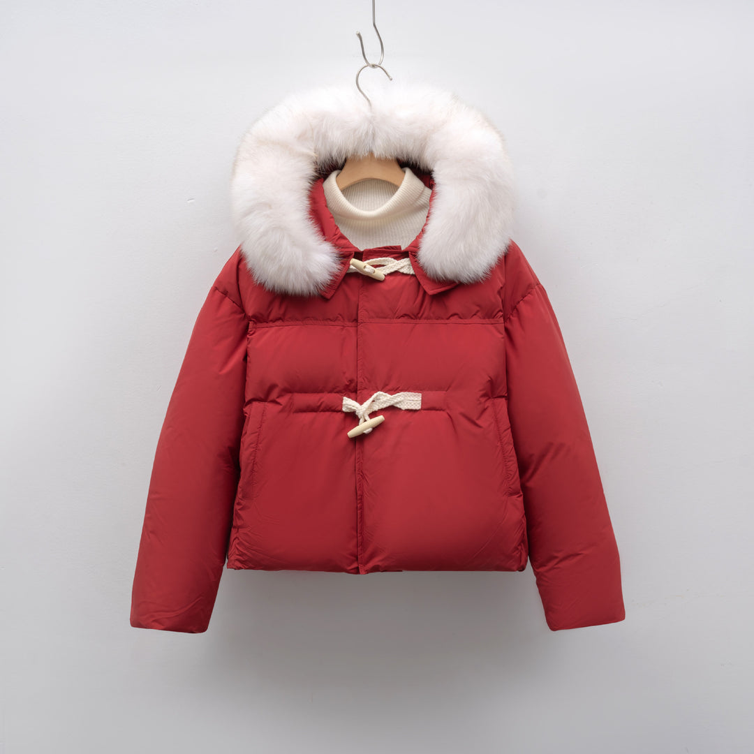 Krótka Kurtka z Puszystym Kołnierzem | Stylowa i Ciepła | Związana na Troczki