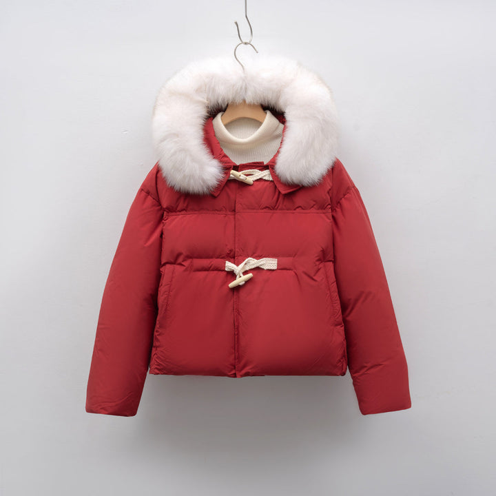 Krótka Kurtka z Puszystym Kołnierzem | Stylowa i Ciepła | Związana na Troczki