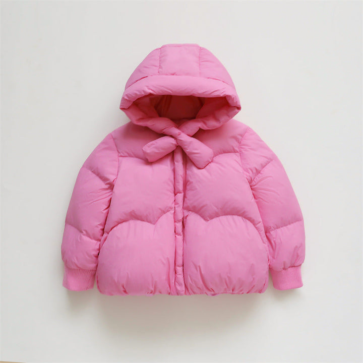 Pikowana Kurtka z Kapturem | Puszysta i Komfortowa | Związanie pod Szyją | Na Chłodne Dni