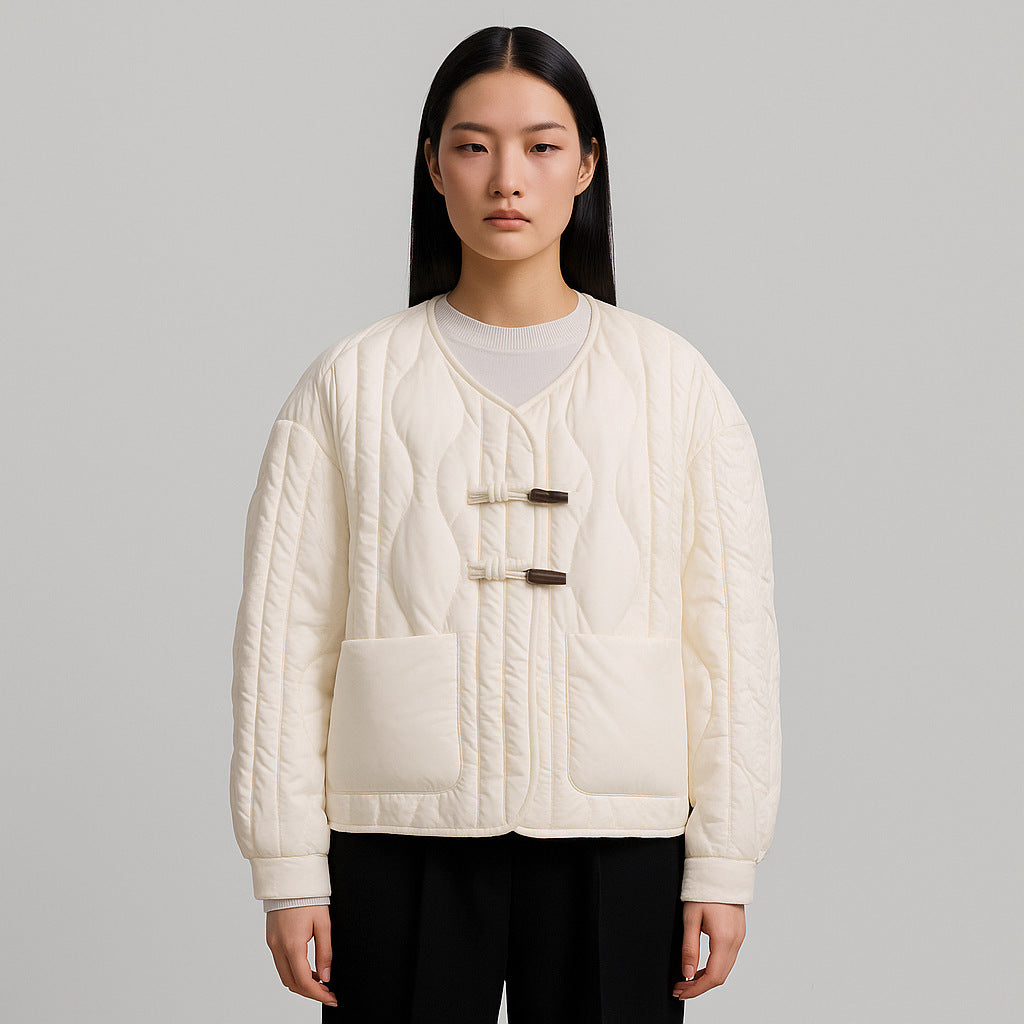 Pikowana Kurtka z Wiązaniem | Dekolt w Serek | Lekka i Nowoczesna