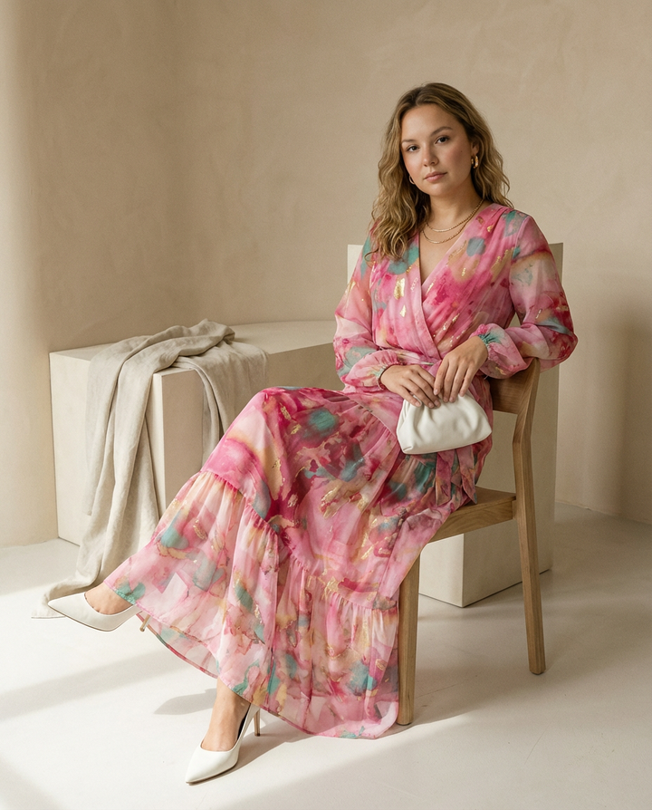 Sukienka Maxi Damska Kwiatowa | Luźny Krój | Wiązanie w Talii | Na Co Dzień