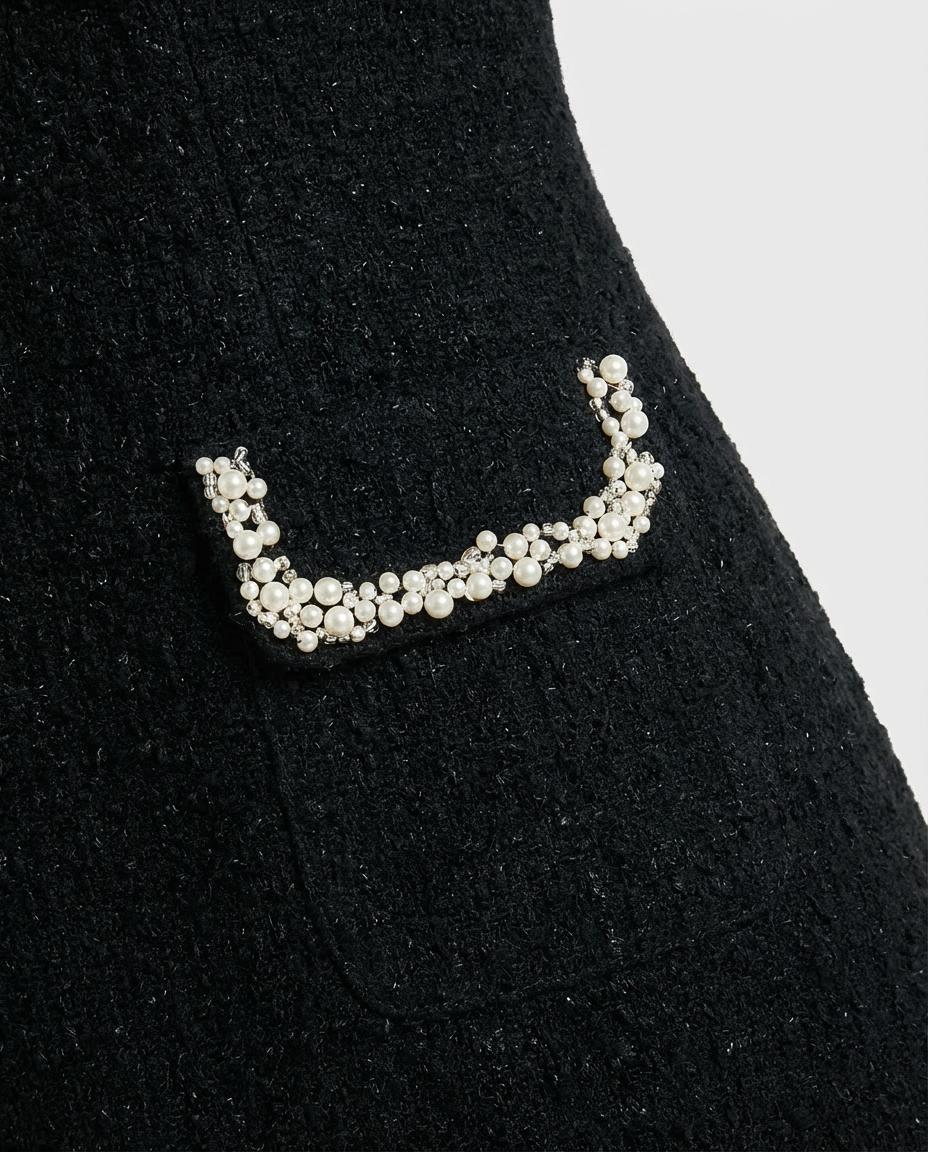 Sukienka Damska Mini Elegancka | Dopasowany Krój | Perłowe Wykończenie | Na Co Dzień i Na Wyjścia