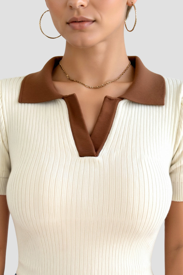 Koszulka Polo Dzianinowa | Kontrastowy Kołnierzyk | Swobodny Krój na Lato