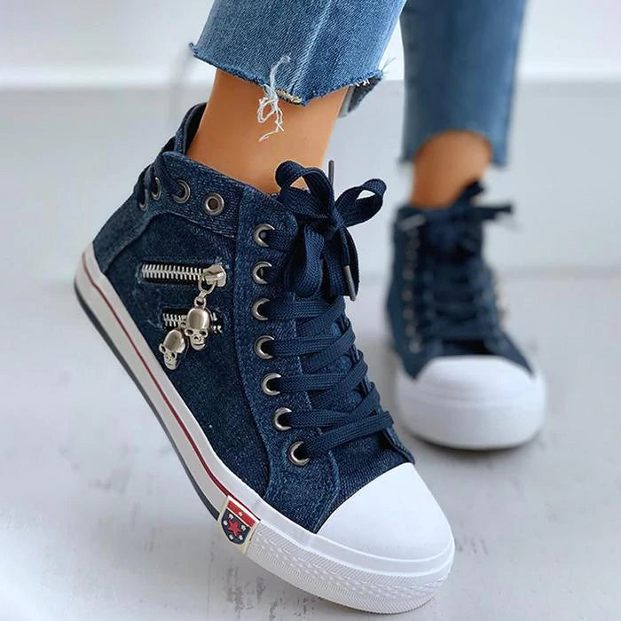 Trampki Jeansowe z Wysoką Cholewką | Styl Uliczny | Modne Detale