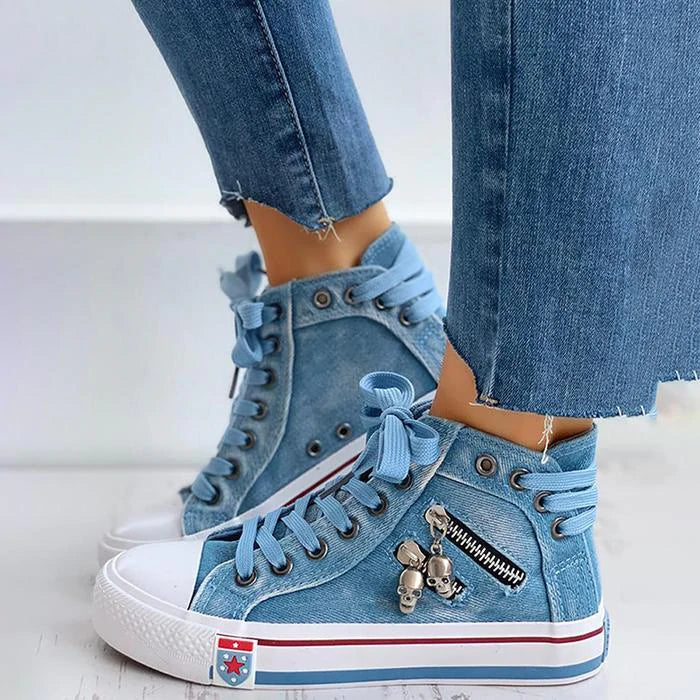 Trampki Jeansowe z Wysoką Cholewką | Styl Uliczny | Modne Detale