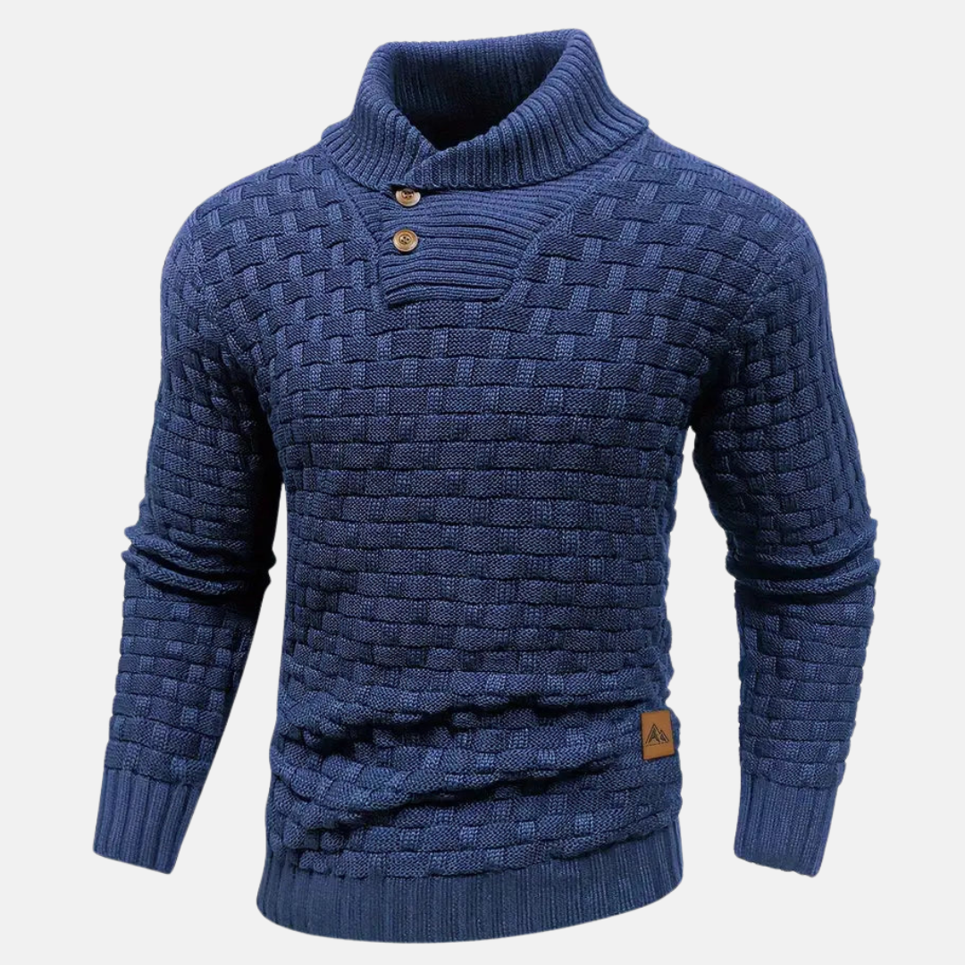 Sweter z Kołnierzem Szalowym | Dzianina Koszykowa | Guziki Dekoracyjne | Styl Casual z Charakterem