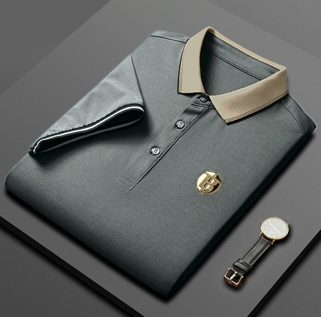 Męska Koszulka Polo z Kontrastowym Kołnierzykiem | Krótki Rękaw | Styl Elegancki Casual