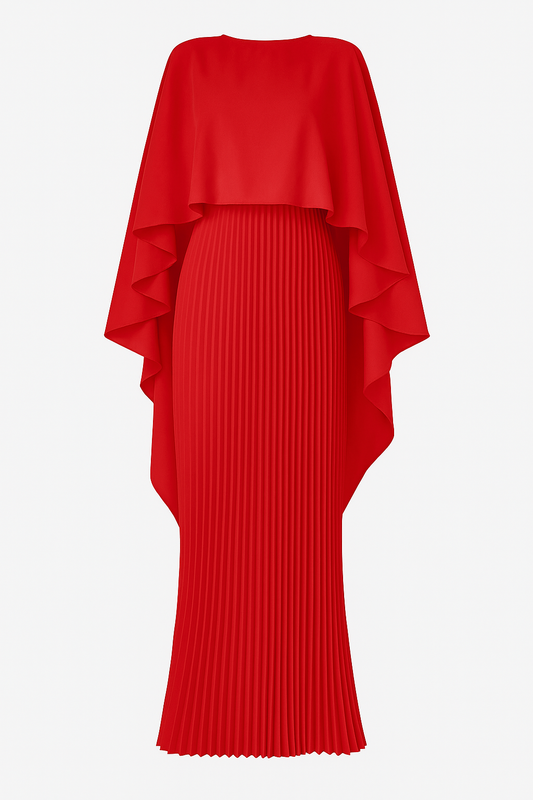 Plisowana Sukienka Maxi z Peleryną | Drapowany Krój | Elegancki Fason