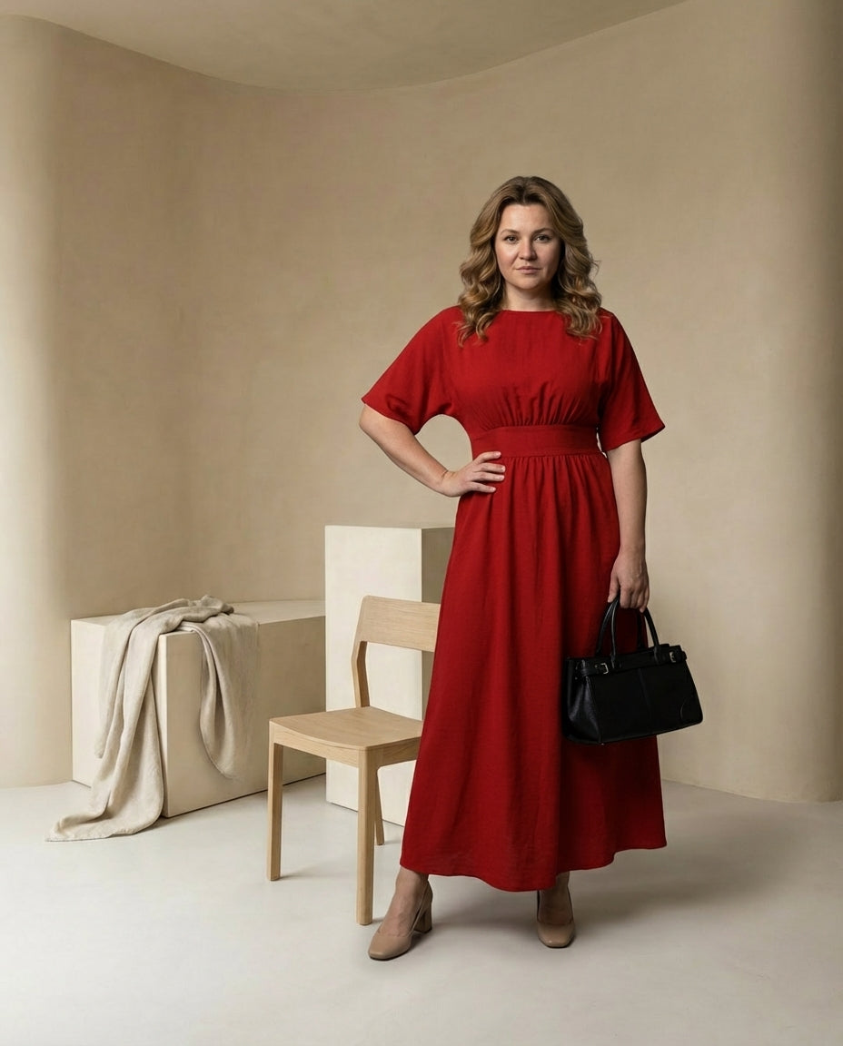 Sukienka Midi Damska Elegancka | Dopasowany Krój | Elastyczna Talie | Na Lato