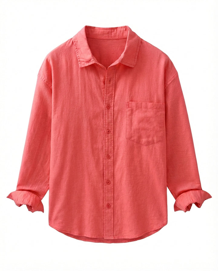 Koszula lniana męska | Luźny krój | Praktyczna kieszeń | Na lato