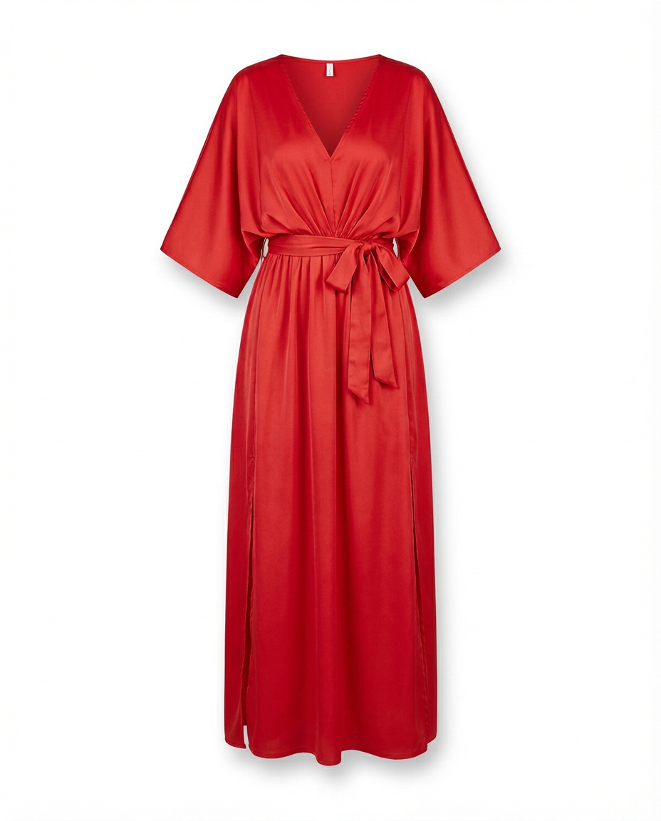 Sukienka na Wesele Damska Elegancka | Luźny Krój | Wysokie Rozcięcie | Na Wiosnę i Lato