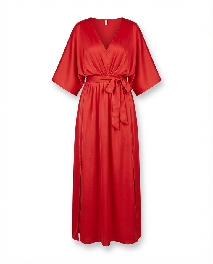 Sukienka na Wesele Damska Elegancka | Luźny Krój | Wysokie Rozcięcie | Na Wiosnę i Lato