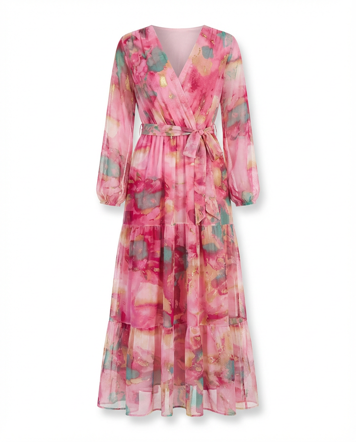 Sukienka Maxi Damska Kwiatowa | Luźny Krój | Wiązanie w Talii | Na Co Dzień