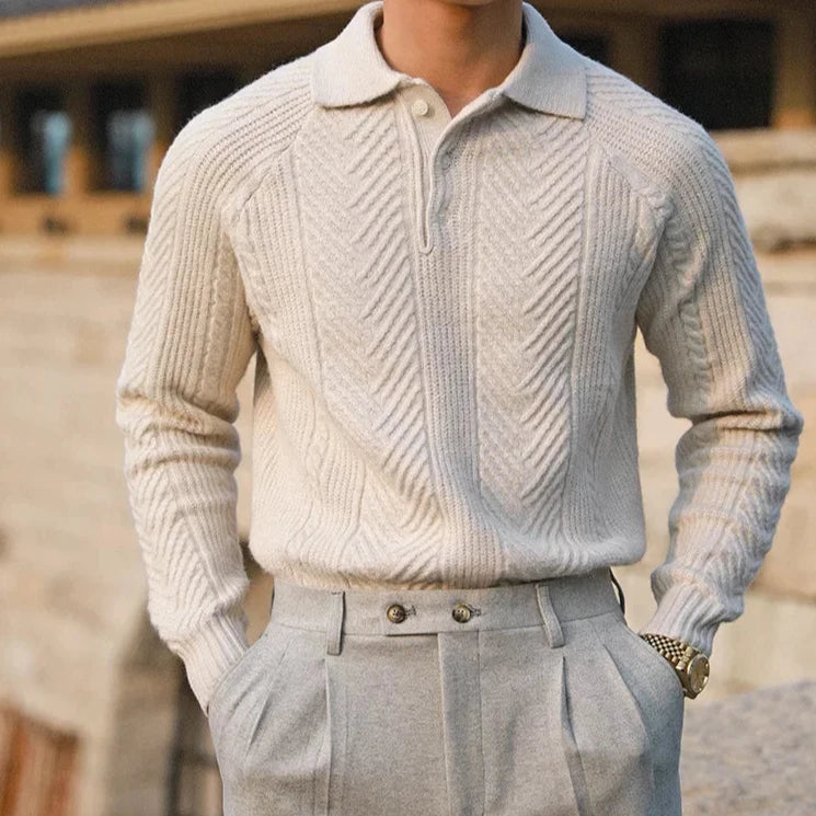Sweter Męski Dzianinowy z Kołnierzykiem | Elegancki Krój | Miękka i Przyjemna Tkanina