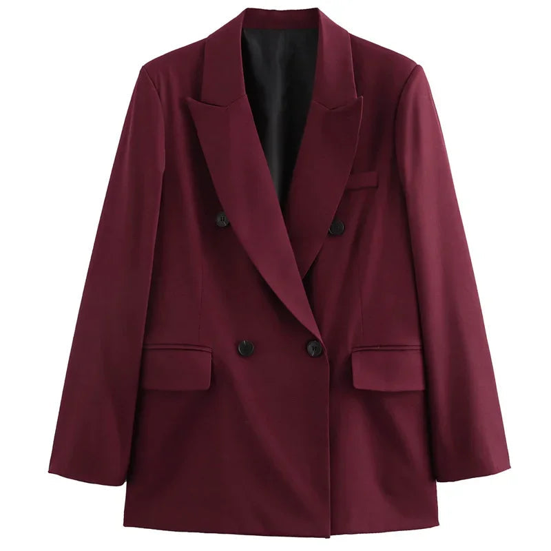 Damska Marynarka Dwurzędowa | Klasyczne Klapy | Elegancki Krój | Styl Biuro i Wieczór