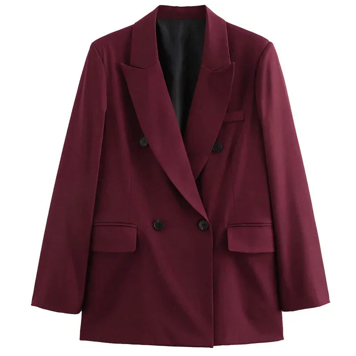 Damska Marynarka Dwurzędowa | Klasyczne Klapy | Elegancki Krój | Styl Biuro i Wieczór