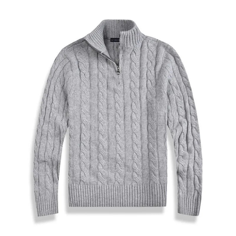 Sweter Męski z Warkoczowym Splotem | Półgolf z Zamkiem | Miękki i Przytulny