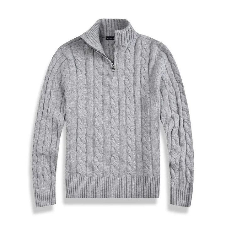 Sweter Męski z Warkoczowym Splotem | Półgolf z Zamkiem | Miękki i Przytulny