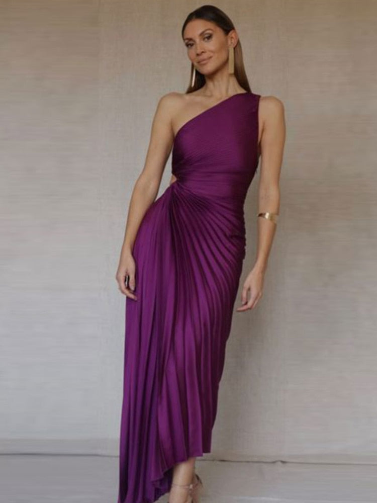 Asymetryczna Sukienka Wieczorowa Midi | Jedno Ramię i Drapowany Krój | Elegancka Stylizacja na Specjalne Okazje