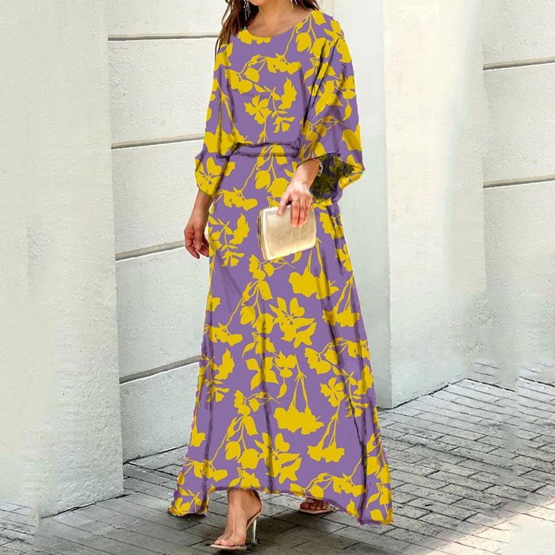 Długa Sukienka w Kwiatowy Wzór | Zwiewny Fason | Elegancki Look na Specjalne Okazje