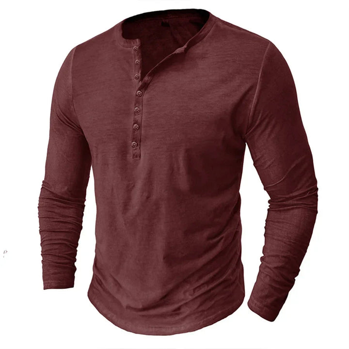 Męska Koszulka z Długim Rękawem i Guzikami | Styl Casual | Dekolt Henley