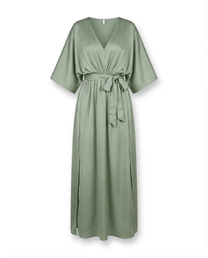 Sukienka na Wesele Damska Elegancka | Luźny Krój | Wysokie Rozcięcie | Na Wiosnę i Lato