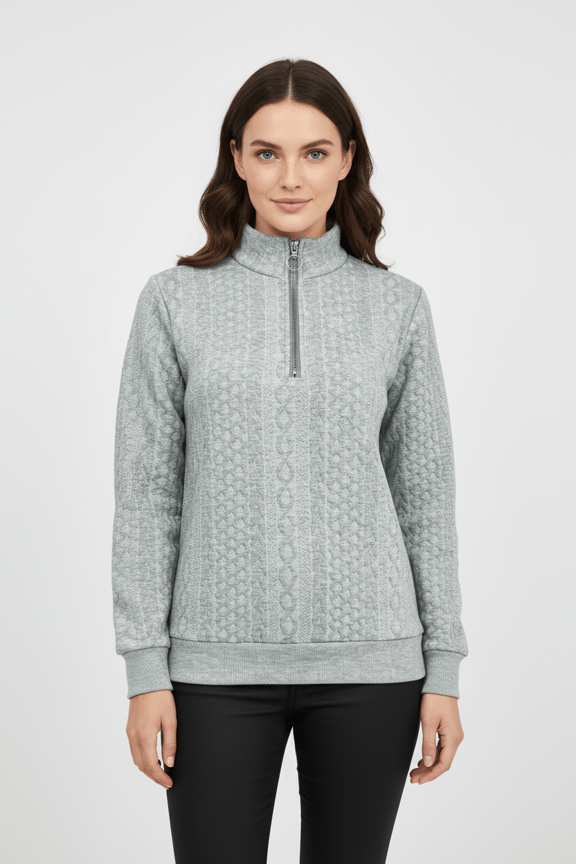 Bluza Dzianinowa | Półgolf z Zamkiem | Strukturalny Wzór