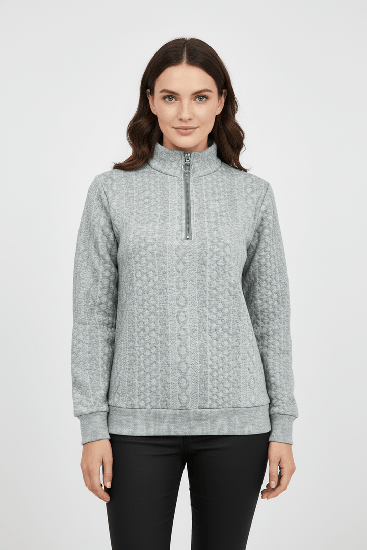 Bluza Dzianinowa | Półgolf z Zamkiem | Strukturalny Wzór