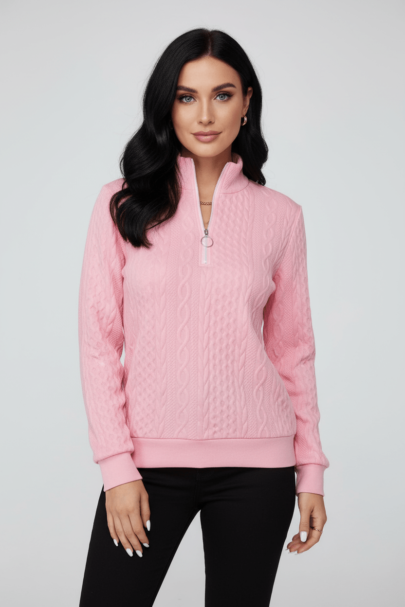 Bluza Dzianinowa | Półgolf z Zamkiem | Strukturalny Wzór