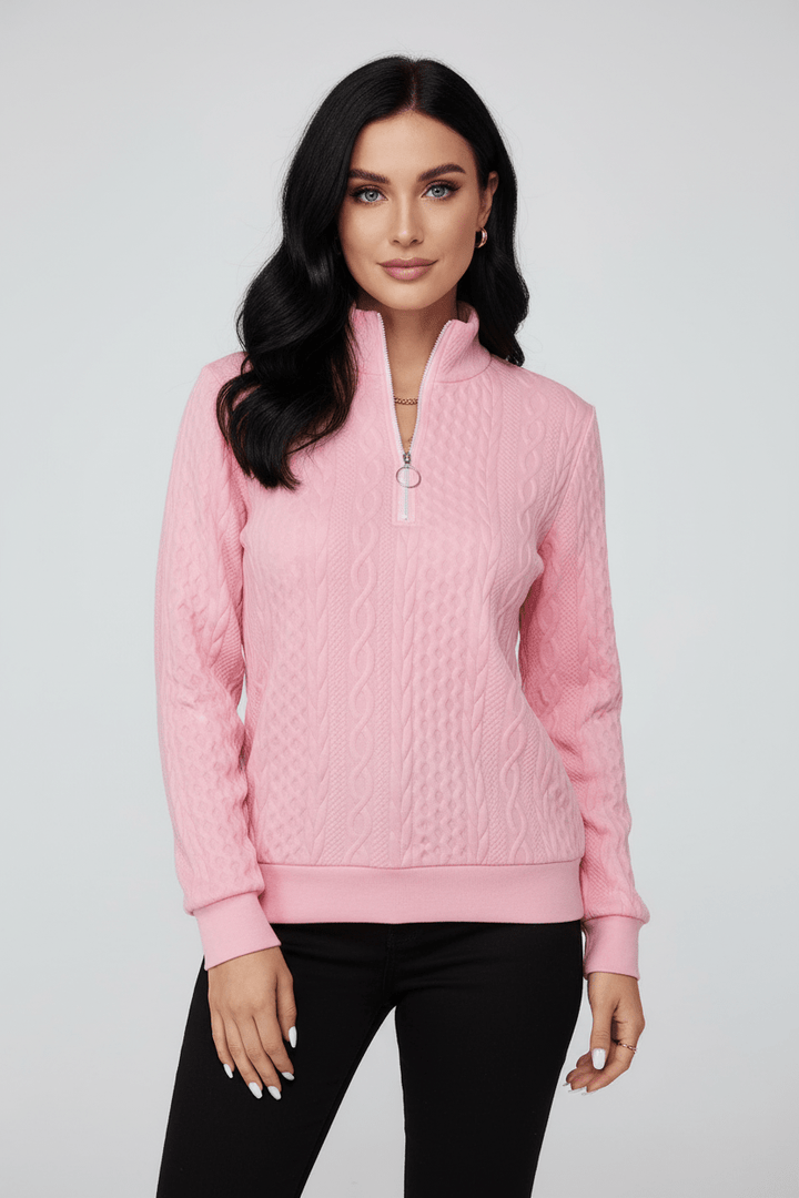 Bluza Dzianinowa | Półgolf z Zamkiem | Strukturalny Wzór