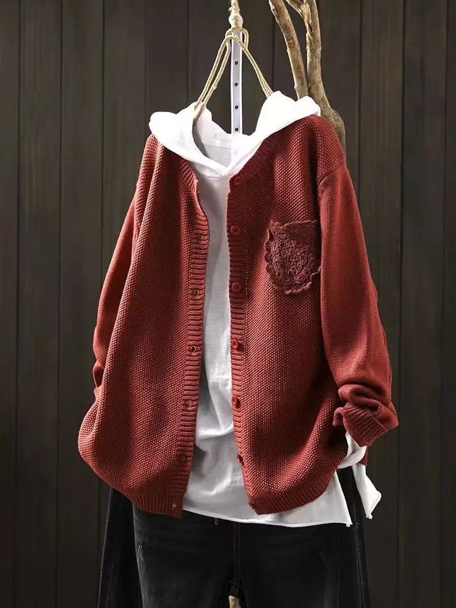 Kardigan Damski z Dzianiny | Ozdobna Kieszonka | Swobodny i Stylowy